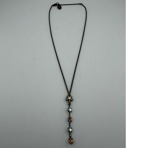 Michal Negrin Drop Necklace Bronze Excellent Crystal Flower Vintage Israel